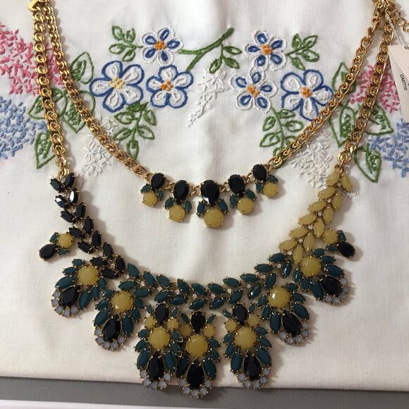 Kate Spade NEW Bib Collar Necklace Signed Chunky Gold Double Layer Geometric - Picture 3 of 11